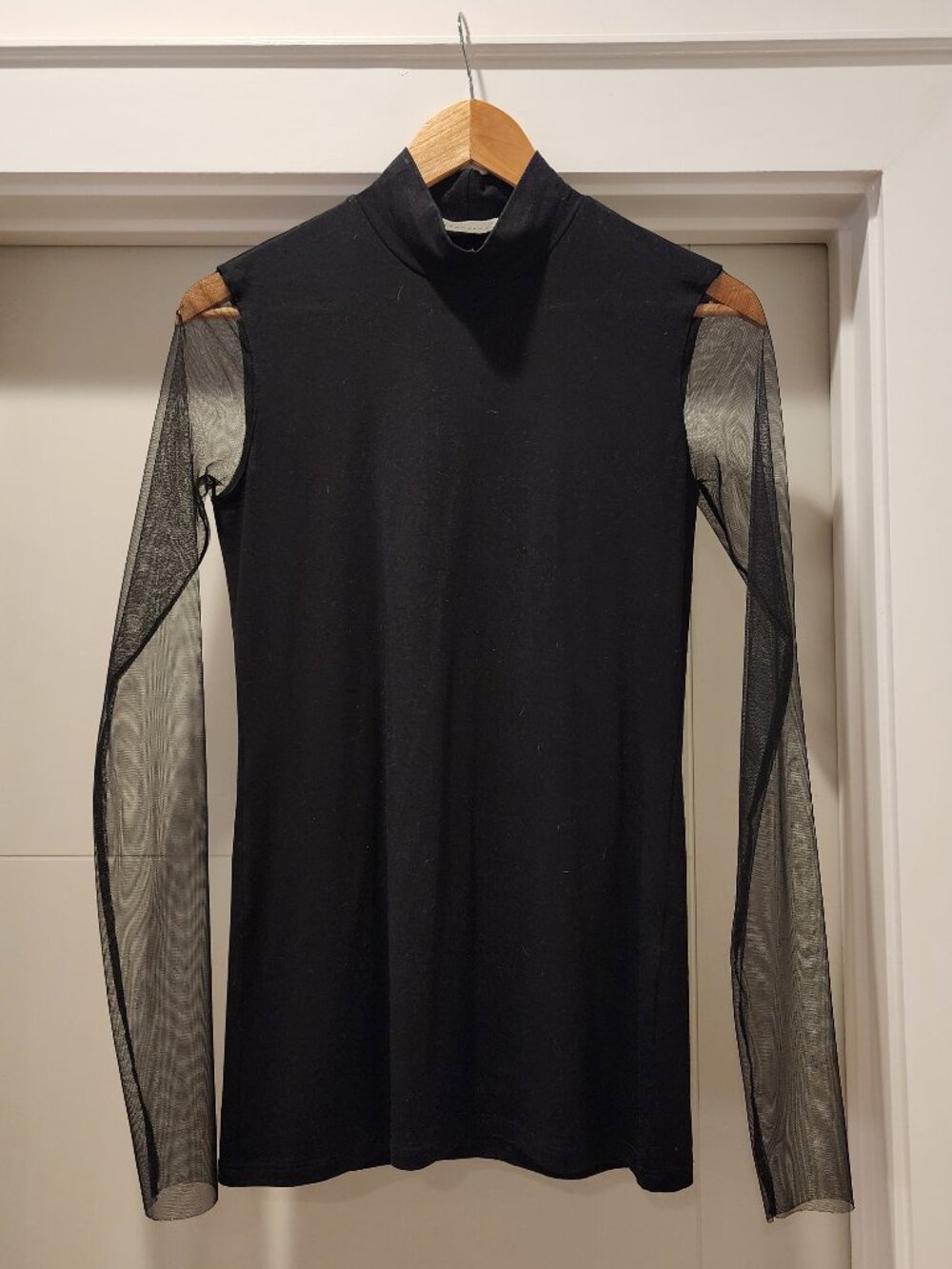 Marcella NYC Black Mock Neck Sheer Mesh Long Sleeve Fitted Top Size [XS]